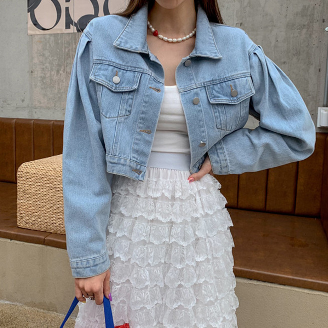 마이쏭 여성 청남방 아우터 숏기장 테더크롭데님자켓