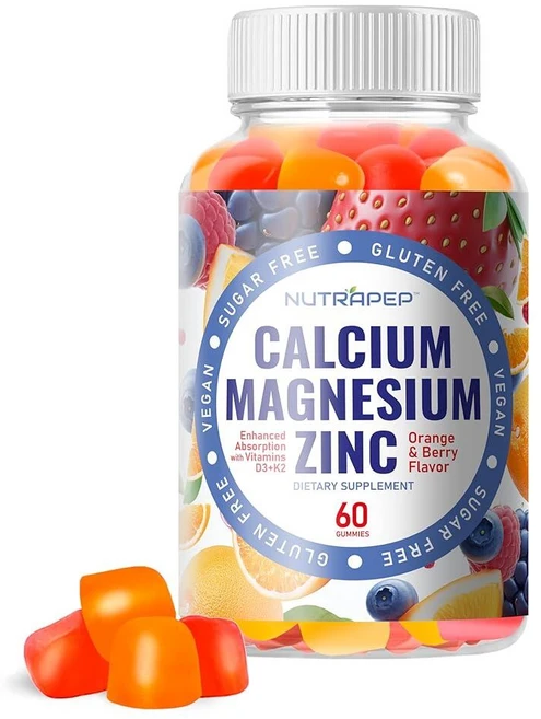 NutraPep 칼슘 마그네슘 아연 보충제 젤리 - 비타민 D3 K2 마그네슘 글리시네이트 포함 - 오렌지 베리 맛 비건 무설탕 글루텐 프리 츄어블 남성 여성 아동용, NutraPep 칼슘 마그네슘 아연 보충제 젤리 - 비, 1개 - 쿠팡