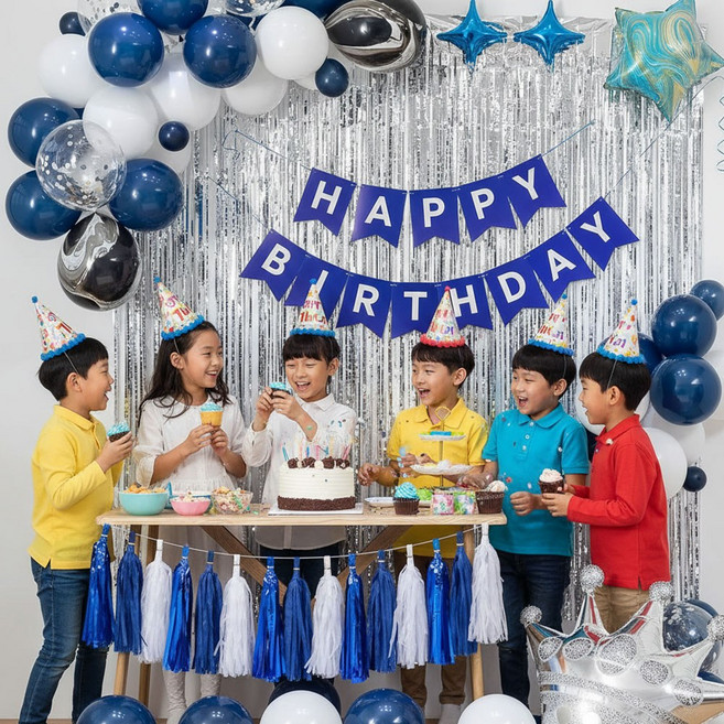 다온미 파티완성 남자 여아 생일파티 가랜드 풍선 용품, 1개, 블루