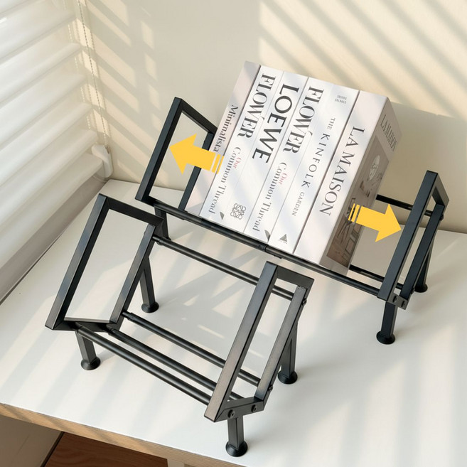 디베나 길이조절 철제 책꽂이 확장형 인테리어 책장, 블랙