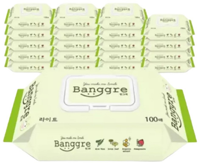 방그레 부드러운 플레인 원단 자연유래성분 함유 대용량 물티슈캡형 100매 20팩, 20개, 100매입