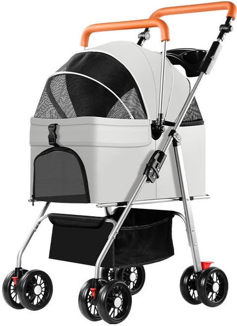 [메리샵] 강아지 고양이 경량 접이식 유모차 가방 분리형 개모차, 그레이