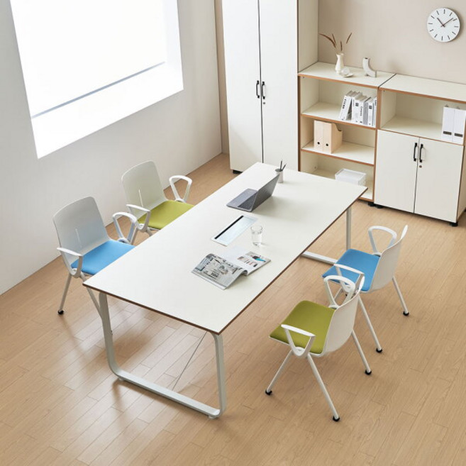 [(주)티에스퍼니처] 티에스퍼니처 데임 B형 LPM 회의테이블 타공 2000x1000, 블랙프레임/차콜, 선택:블랙프레임/차콜