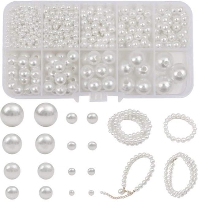 프루마 진주 비즈 공예 세트, 1세트, 화이트