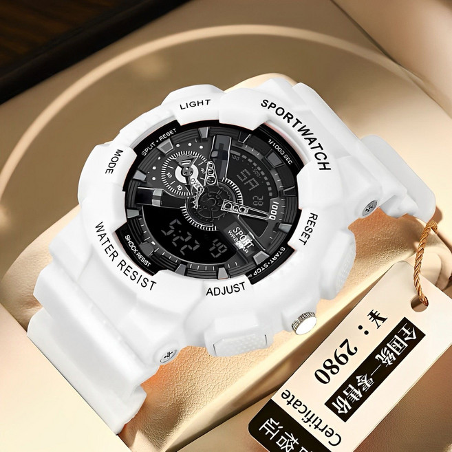 ACHENGY 청소년 스포츠 디지털 시계 남성용 충격 방지 듀얼 LED 알람 멋진 보그, 02 white