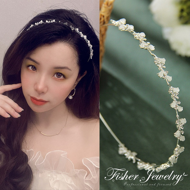 Fisher Jewelry 髮箍 氣質金邊水鑽珍珠髮飾, 1個, 貓眼風鈴銀色-1個
