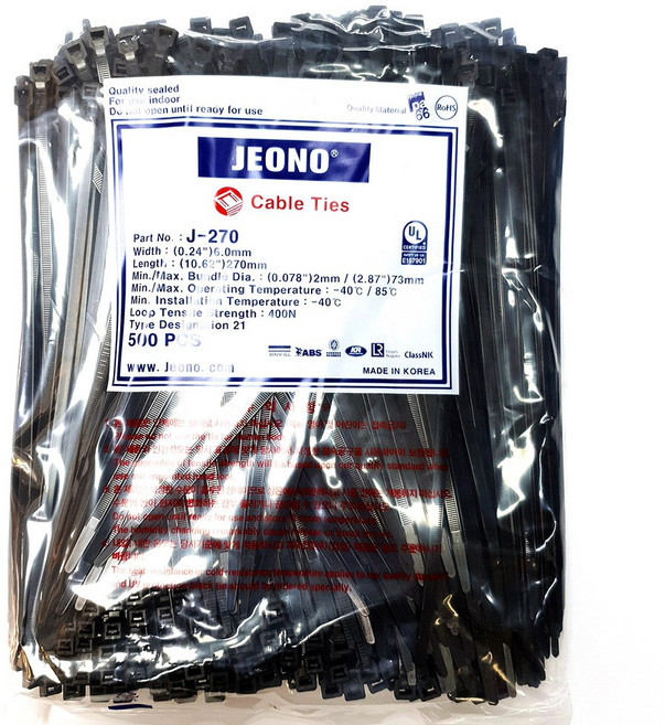 전오 케이블타이 선정리 국산 생산 270MM 500개 전선정리, 1개, 흑색 270mm(500EA)