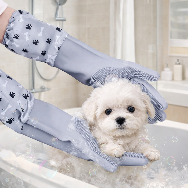 보넬티 풍부한 거품 롱타입 강아지 목욕장갑, 1개, 그레이