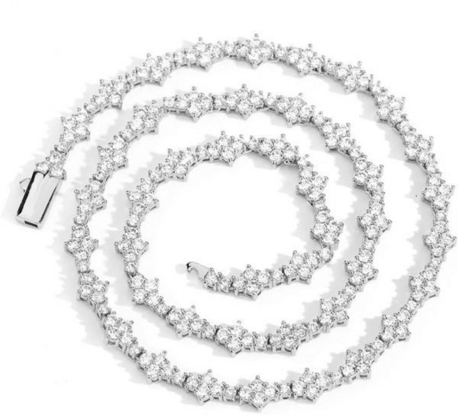 여성용 6.5mm 플라워 테니스 체인 목걸이 - 18K 화이트 골드 도금 5A 큐빅 지르코니아 해바라기 링크 크리스마스 생일 기념일을 위한 반짝이는 블링블링 주얼리 선물