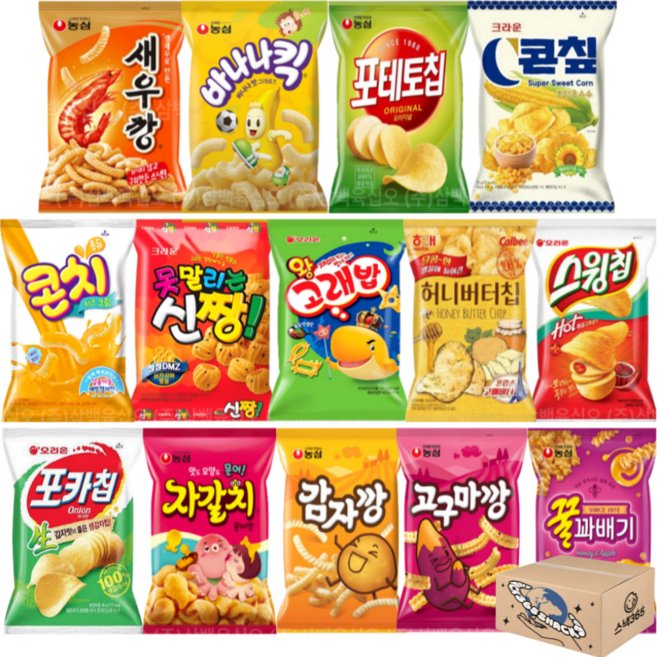 과자 세트 14종 봉지과자 새우깡 바나나킥 포테토칩 콘칲 콘치 신짱 왕고래밥 허니버터칩 스윙칩 포카칩 자갈치 감자깡 고구마깡 꿀꽈배기