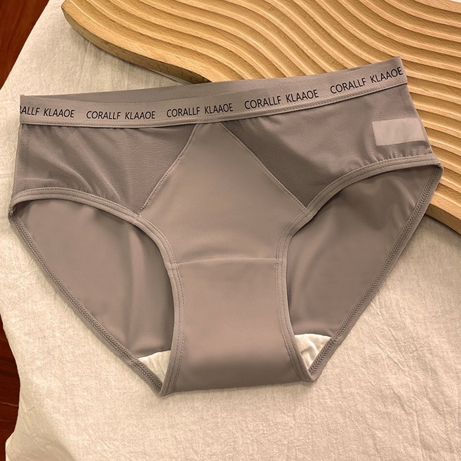 OniWear 字母斜帶運動低腰內褲 女三角褲 冰絲棉質底襠 網紗款 灰色 L, 灰色【網紗】,L【50-60公斤】