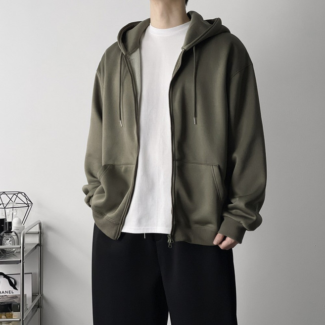 오프앤 남자 무지 투웨이 오버핏 후드 집업