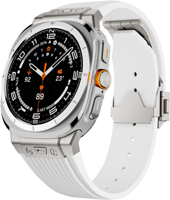 호환 갤럭시워치 울트라 실리콘 스트랩 타타늄 메탈 버클 일체형 스포츠밴드, 화이트/타타늄, 1개