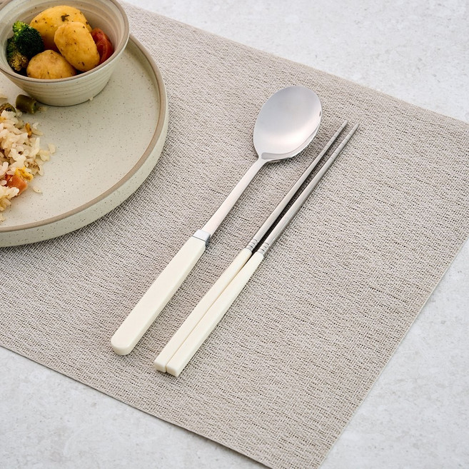 [모던하우스 인천점] 프리미엄 컬러핸들 수저세트 크림 -[TO0825020], 1세트, 숟가락1 젓가락1