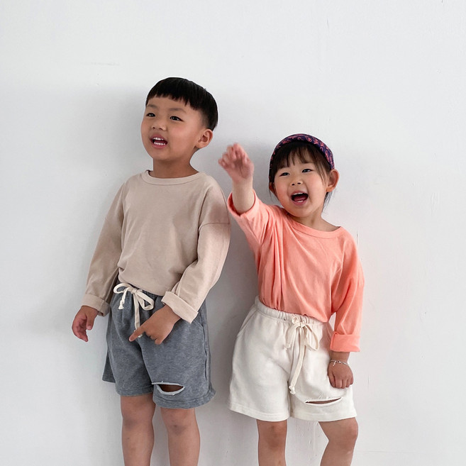 어나덜드림 썸머 긴팔티 유아 아동 남아 여아 공용 아기 키즈 여름 티셔츠 자외선 차단 무지 라운드넥 얇은