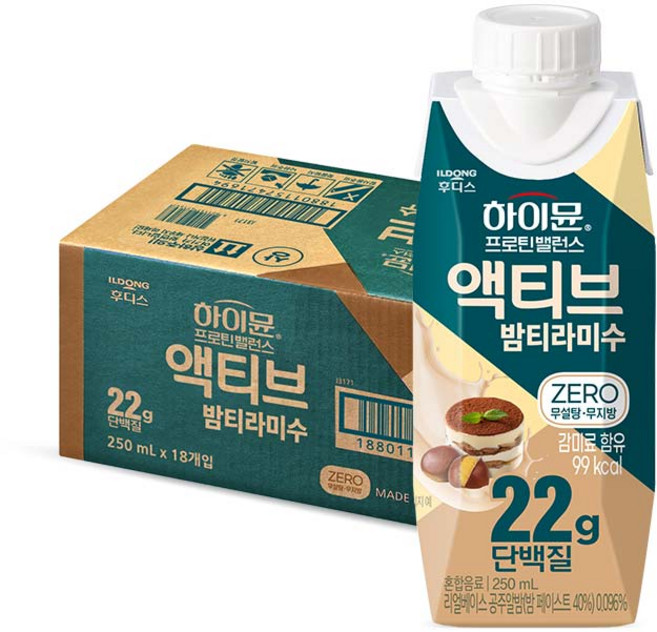 하이뮨 프로틴 밸런스 액티브 22g 밤티라미수 ZERO, 18개, 250ml