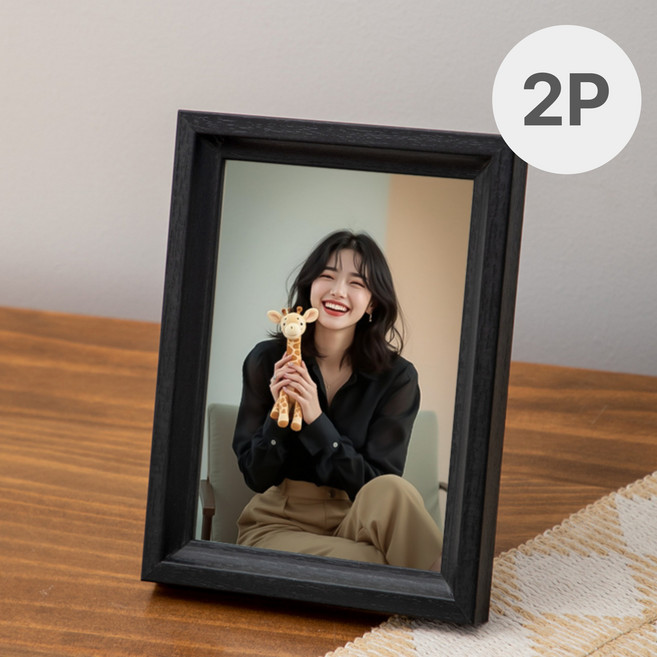 우드 프레임 사진액자 스탠드 벽걸이 겸용 나무 액자 세트, 2개, 블랙