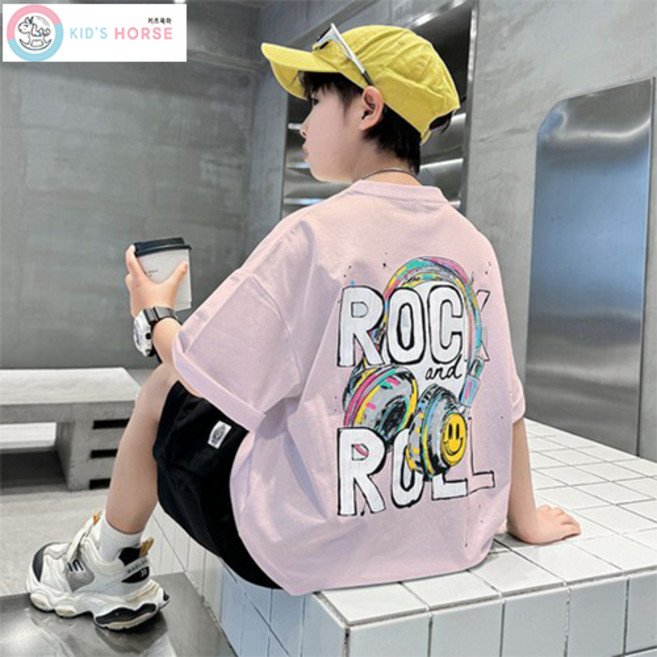 키즈목마 2025 여름 남아 오버핏 티셔츠+반바지 세트 초등남아 주니어 라운드반팔티 상하복637