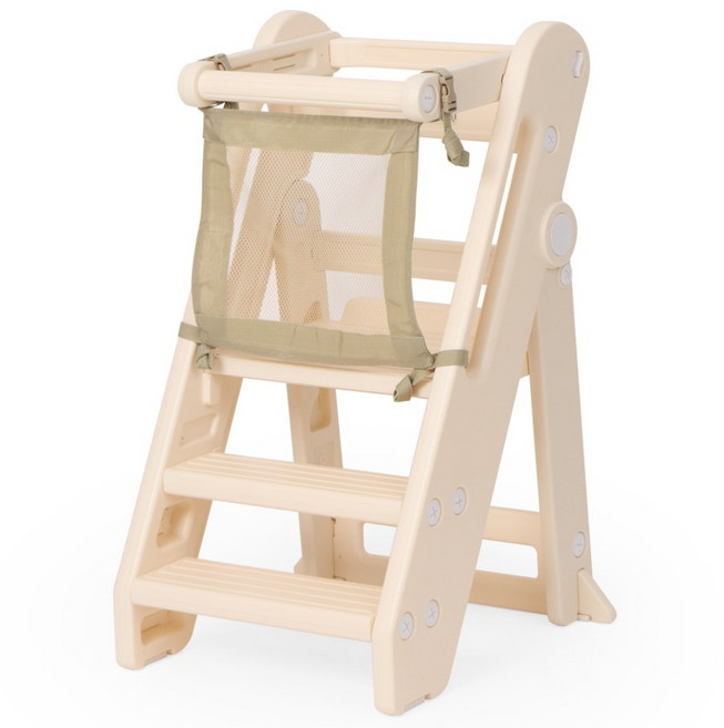 헬로디노 러닝타워 키친헬퍼 라이트 Ver 접이식 높이조절 낙상방지 유아 디딤대, 1개, 베이지