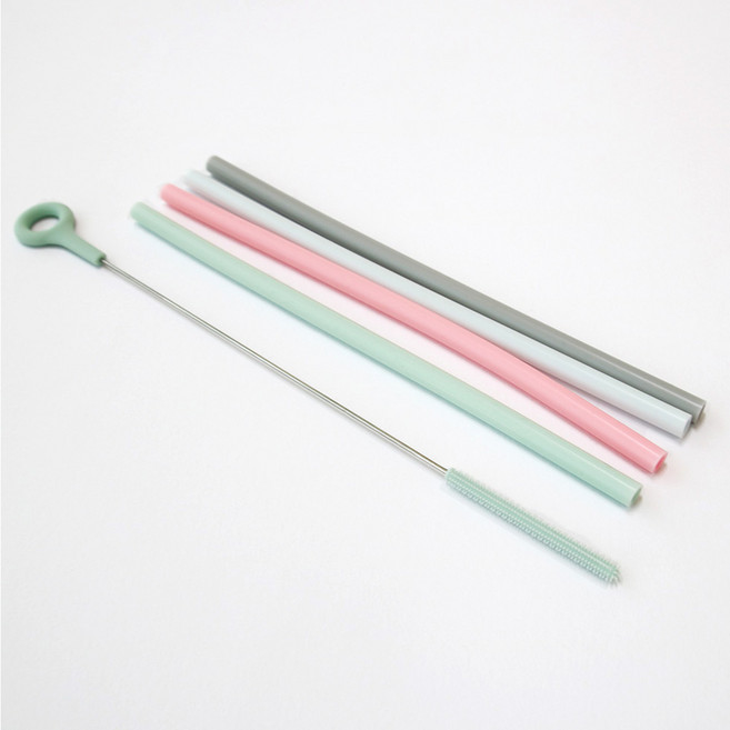 파미레 실리콘 빨대 4P + 세척솔 1P 세트 스트로우 빨대 솔, 1세트, 그레이