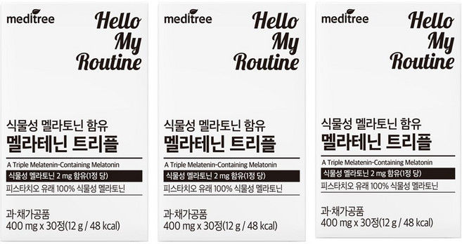 메디트리 식물성 멜라토닌 멜라테닌 트리플, 30정, 3개