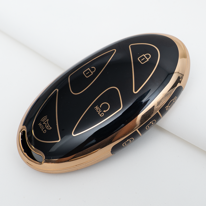 현대 아이오닉 쏘나타 아반떼 싼타페 그랜져 호환 스마트 차 키케이스 키홀더 TPU 키커버 리모컨, TA50-7버튼, 블랙골드