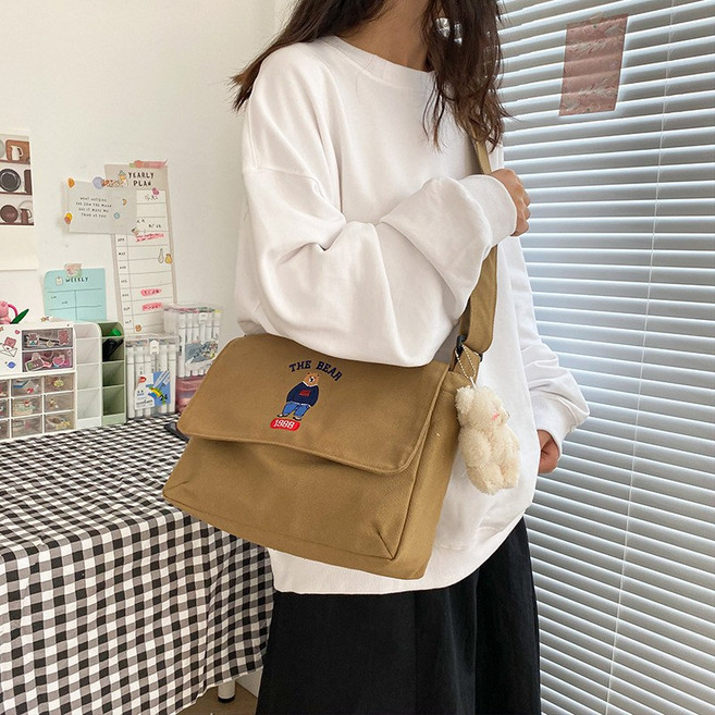 1988 베어 캔버스 크로스백 메신저백 10대 가방 학생가방