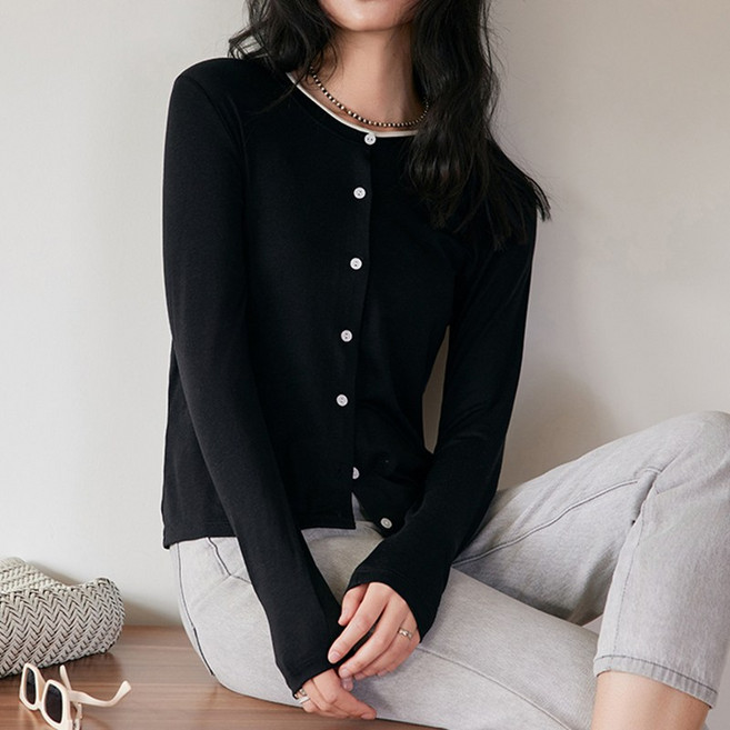 굿도우 여성용 사계절 고급 텐셀 가디건