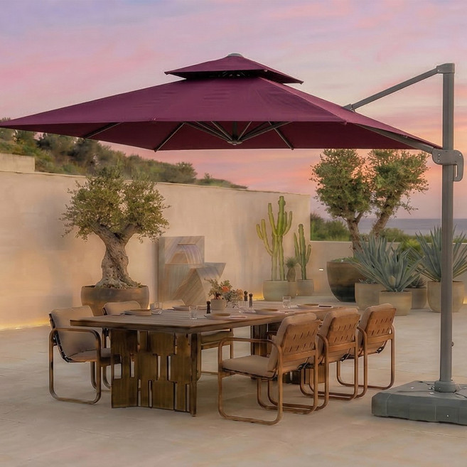 연필트리 파라솔 대형파라솔 홀딩파라솔 받침대 세트, 사각 와인레드+받침대