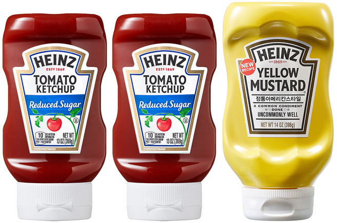 이가 하인즈 무설탕 노슈가 리듀스드 케찹 369g 2개 + 하인즈 머스타드 396g 1개 세트, 1세트