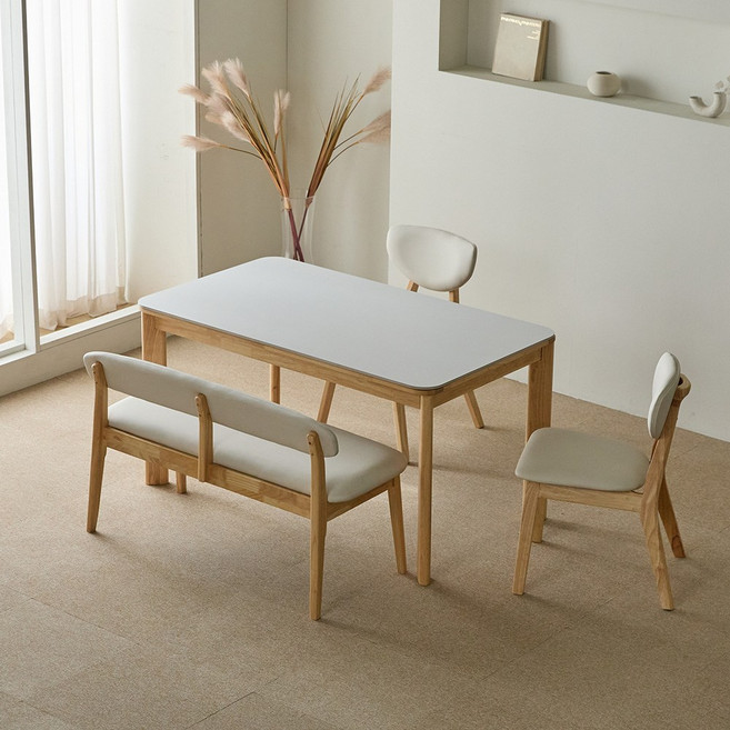 파로마 루토 세라믹 원목식탁 다렌C벤치의자 세트 4인용 1400 (벤치의자1의자2), 내추럴(화이트) 벤치의자C 세트, 상세 설명 참조, 옵션선택:내추럴(화이트) 벤치의자C 세트