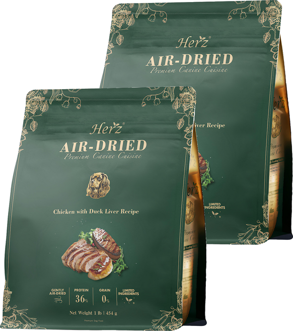 Herz 赫緻 美饌低溫風乾犬糧, 2袋, 454g, 嫩雞佐頂級鴨肝