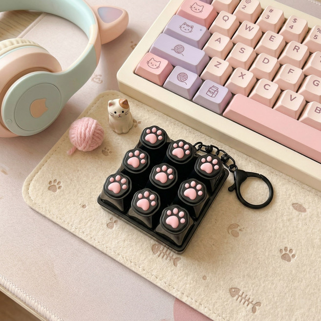 비전룸 고양이 9구 키캡키링, 블랙, 1개