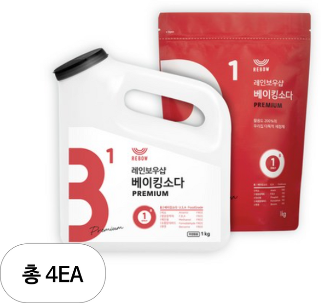 레인보우샵 왕톡톡이 베이킹소다 리필세트, 1kg, 4세트