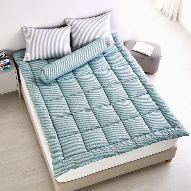 모던하우스 푹신한 소프트워싱 SS 토퍼 그린-CV2225041, 그린스트라이프