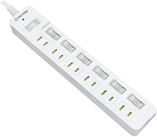 TATUNG 大同 7開6插2P 電源延長線 1.8米 EN2-76S50LFC-A8, 1個, 13x36x3.3