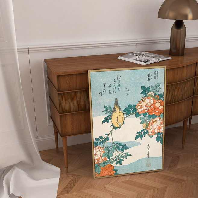 27_울새와 장미 가츠시카 호쿠사이 일본 우키요에 인테리어 캔버스 포스터 35종, A4 캔버스포스터(210x297mm)