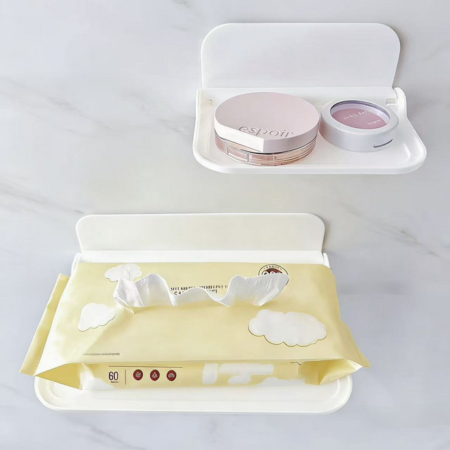 무타공 접이식 벽선반 부착 벽걸이 거치대 틈새 욕실 다용도 수납함 접착식 핸드폰 안경 랜즈 커피 잡화 정리함 세트, 화이트, 1세트