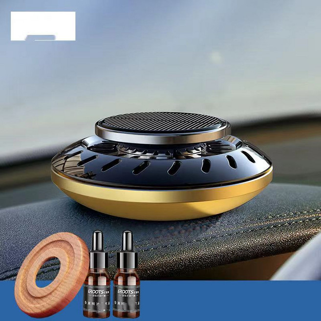 -나비-차량용 방향제 UFO고급 태양광 자동 회전 자동차 차량용 방향제 새 차 선물용품 인기상품(본체+너도밤나무+오일5ml2개), 골드, 쿨롱, 1개