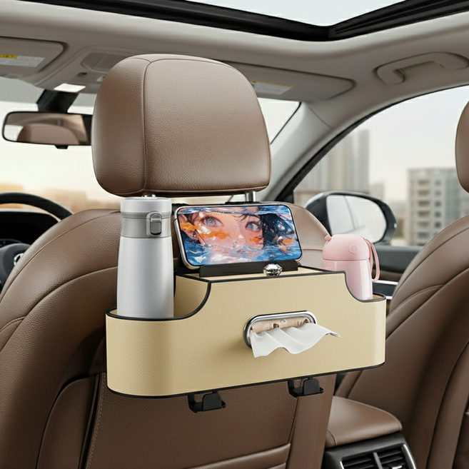 메이크라이프 차량용 컵홀더 뒷좌석 수납함, 아이보리