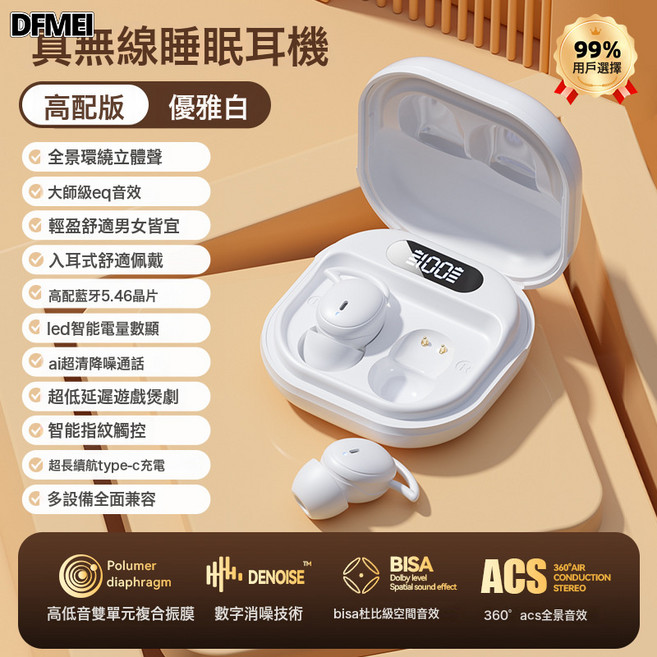 DFMEI 2024無線睡眠專用側睡藍牙耳機TWS睡醒迷你運動跑步耳機, 如圖, M72白