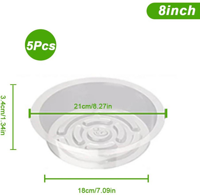 실내 식물에 대 한 5PCS 라운드 화분 트레이 물방울 접시 정원 플라스틱 투명도 매트 재사용 냄비 팬, 8inch
