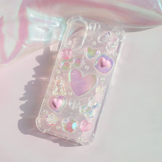 제이포니 데코덴 폰케이스 꾸미기 세트 DIY 클리어하트