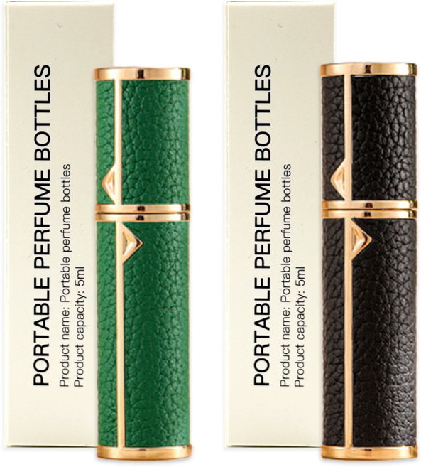 [1+1] 휴대용 향수공병 펌핑 충전 천연가죽 고급 향수 공병 여행 리필 케이스 5ml, 1개, 그린+블랙
