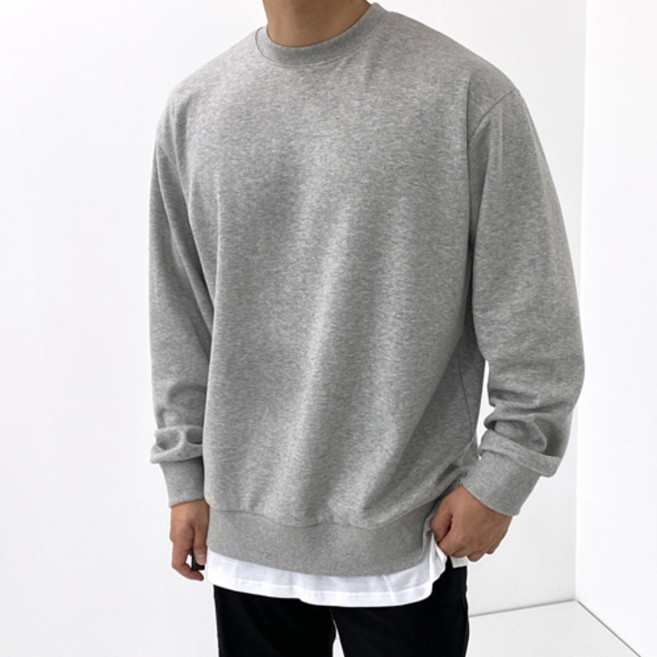 베럴댄나우 남녀공용 오버핏 옆트임 레이어드 맨투맨