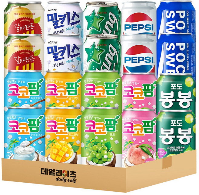 탄산 과일 음료수 뚱캔 10종 20캔 B세트, 1세트, 340ml