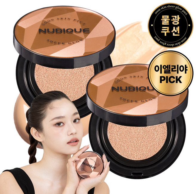 누디크 커버력 좋은 도자기 쿠션 순스킨 쉬어 글로우 팩트 본품 15g 연예인 홈쇼핑 광채 쿠션팩트, 2개, 21호