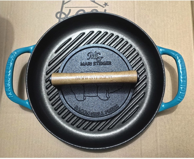 수출 무쇠 스테이크 고기 눌림판 바베큐 공구 철판 오징어 불고기 야외 취사 주철, 27cm 블루 에나멜 프라이팬 16cm 피그팬, 1개
