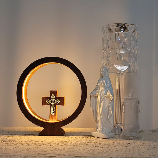 고담빛 천주교 십자가 무드등 가톨릭 성당 성물 세례 견진 축일 선물, 멀바우 천주교십자가무드등