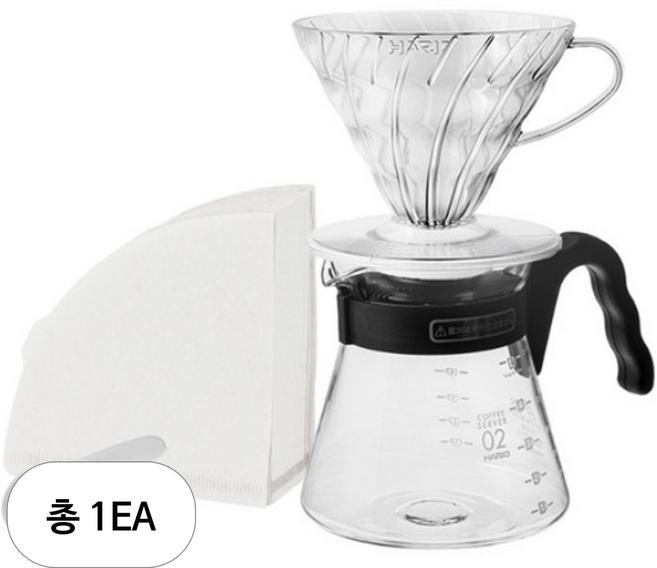 하리오 V60 커피 입문 핸드드립 세트, 600ml, 1세트, 서버 + 드리퍼 + 계량스푼 + 여과지 40p